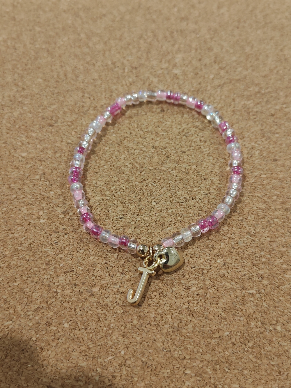 Personalized Pink Beaded Initial Bracelet